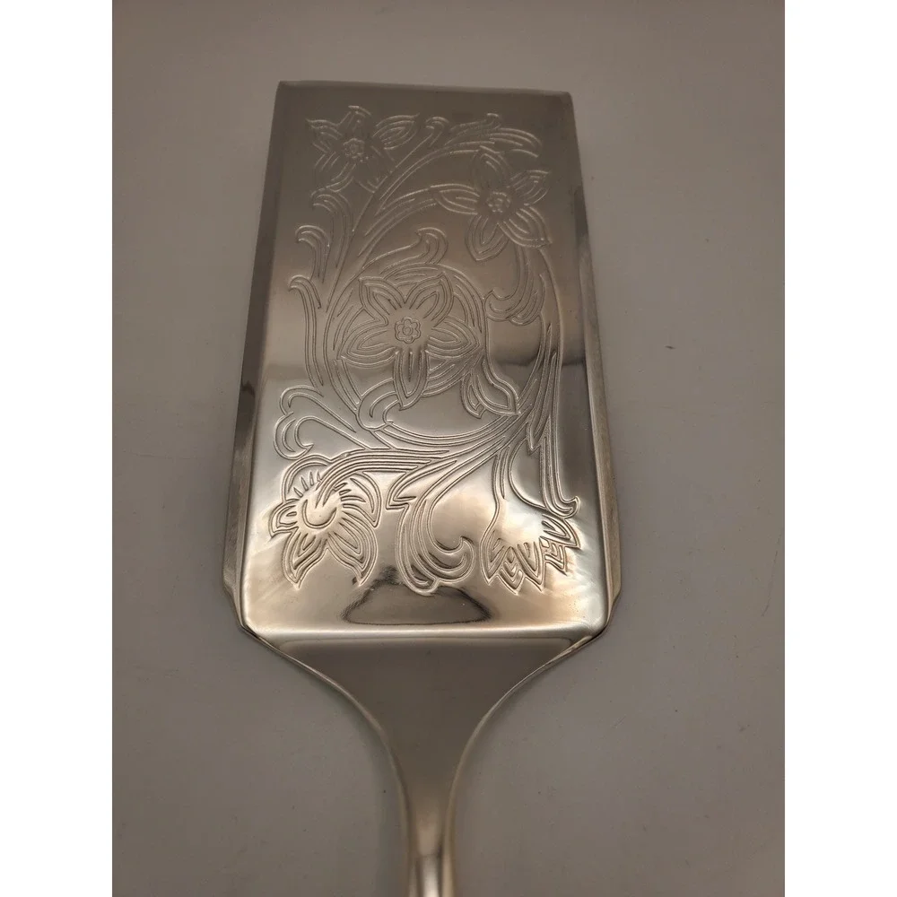 Vintage Silverplated Ornate Floral Lasagna Cake Server Spatula Beaded Handle